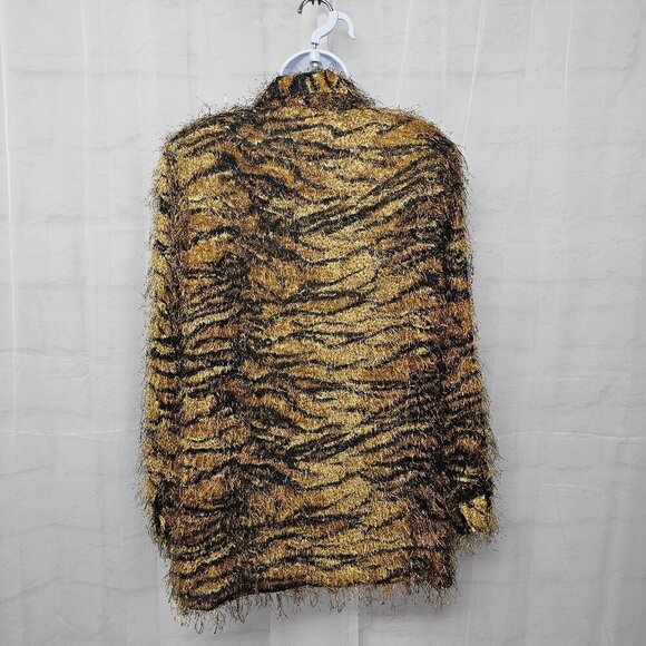 Vintage CDW Blouse Brown Tiger Stripe Eyelash Retro Grunge Sheer Retro XL - Picture 7 of 11